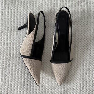 H&M Beige and Black Pointed Slingback Heels